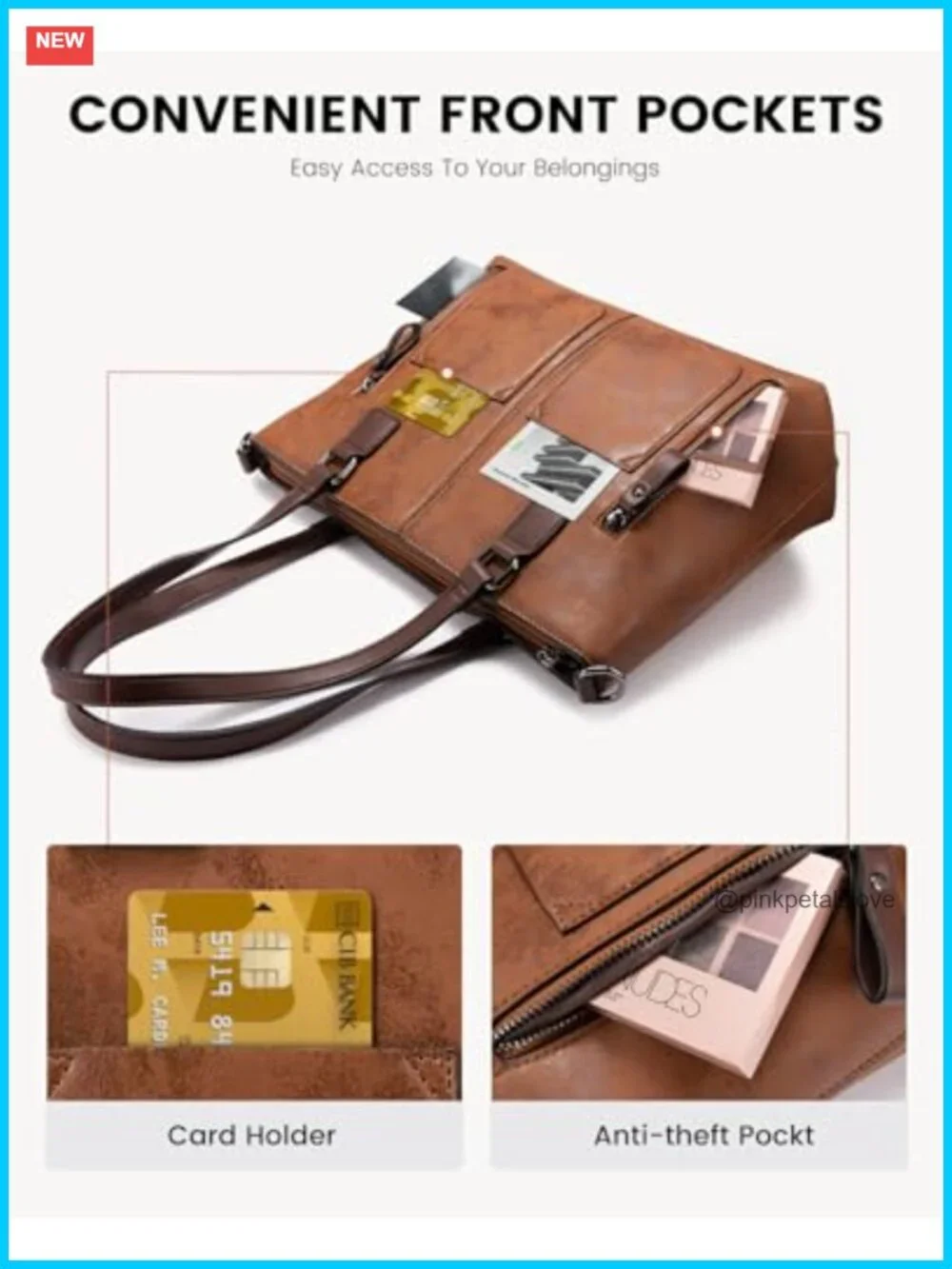 Large Faux Leather Shoulder Tote Bag Multi-Pockets Work Satchel